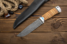 Нож Турист (110Х18М-ШД, Наборная береста, Алюминий, Обработка клинка Stonewash)