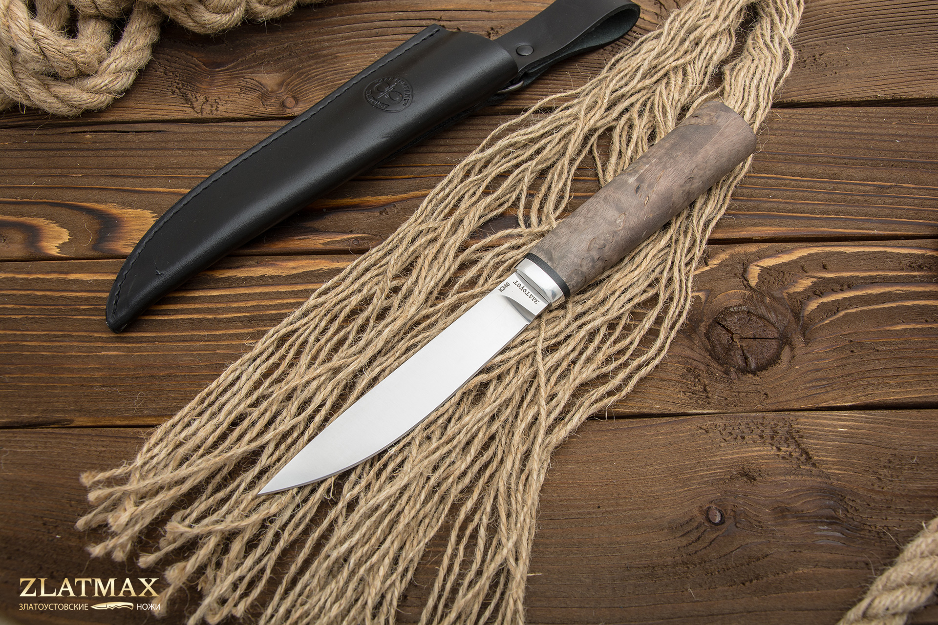 Нож Якут (D2, Стабилизированная карельская береза, Алюминий)