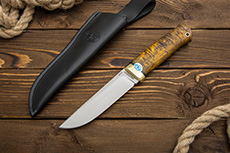 Нож Следопыт (М390, Стабилизированная древесина Жёлтая, Латунь)