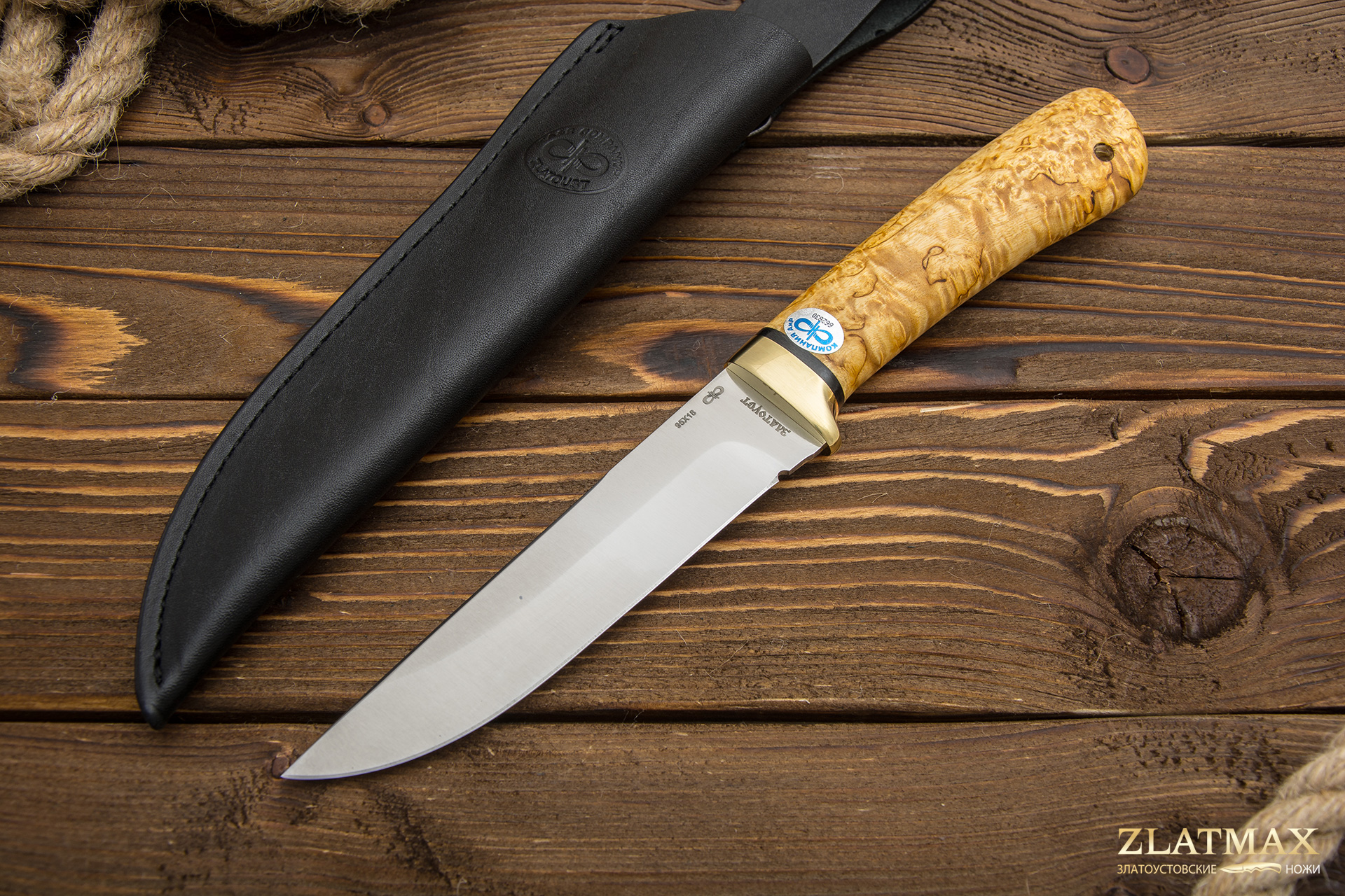 Нож Лиса (95Х18, Карельская берёза, Латунь)