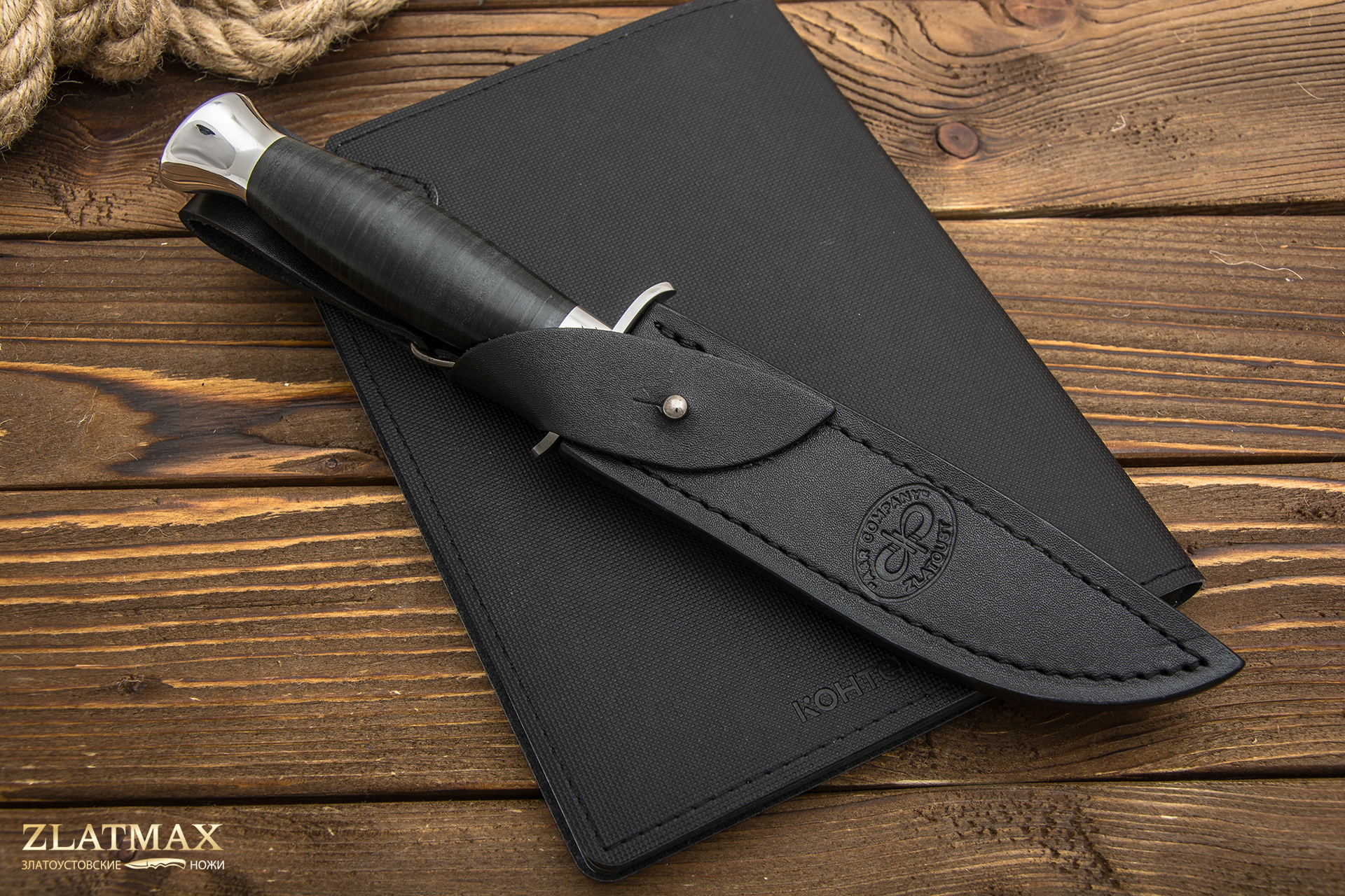 Нож Финка-2 (ELMAX, Наборная кожа, Алюминий, Обработка клинка Stonewash)