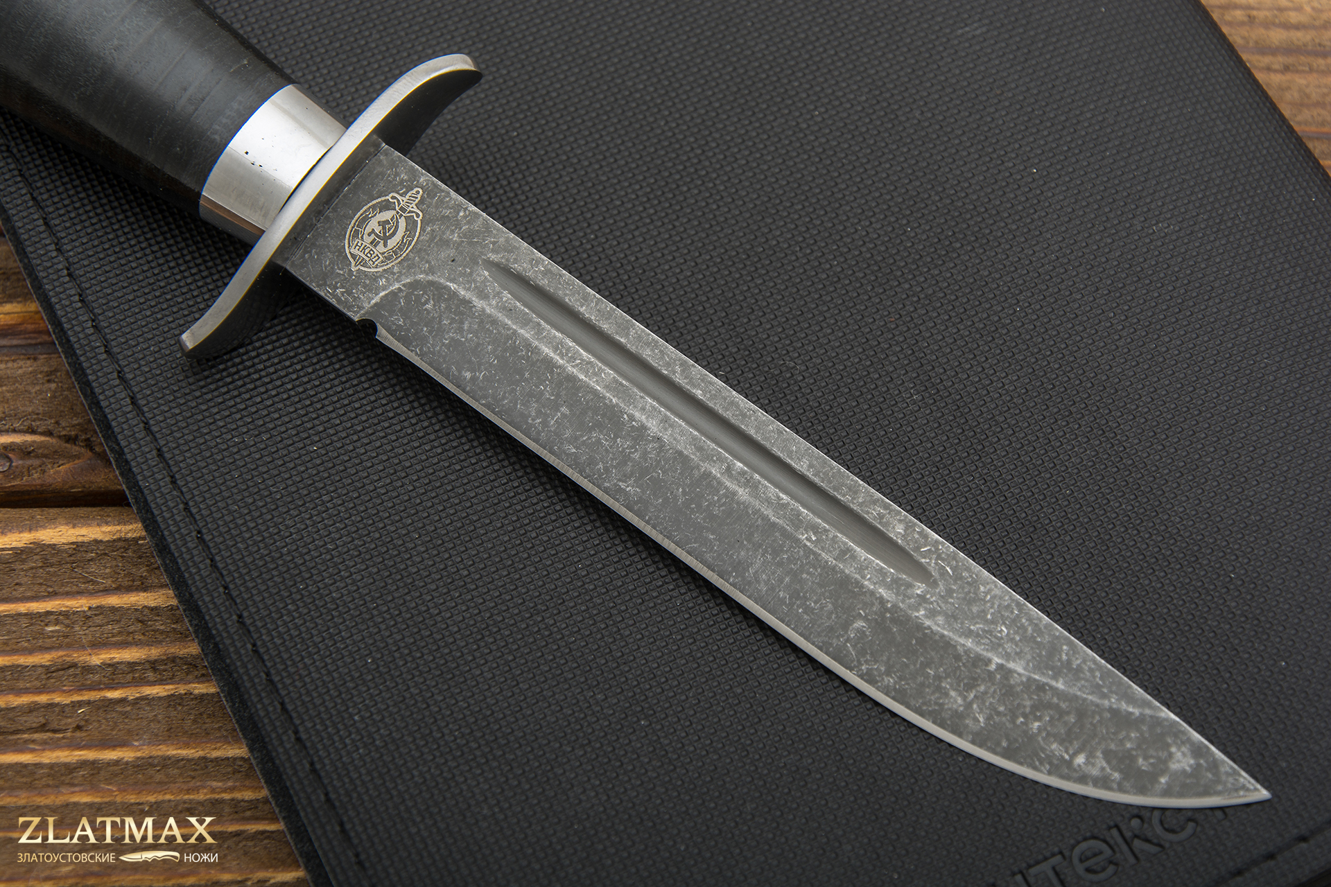 Нож Финка-2 (ELMAX, Наборная кожа, Алюминий, Обработка клинка Stonewash)
