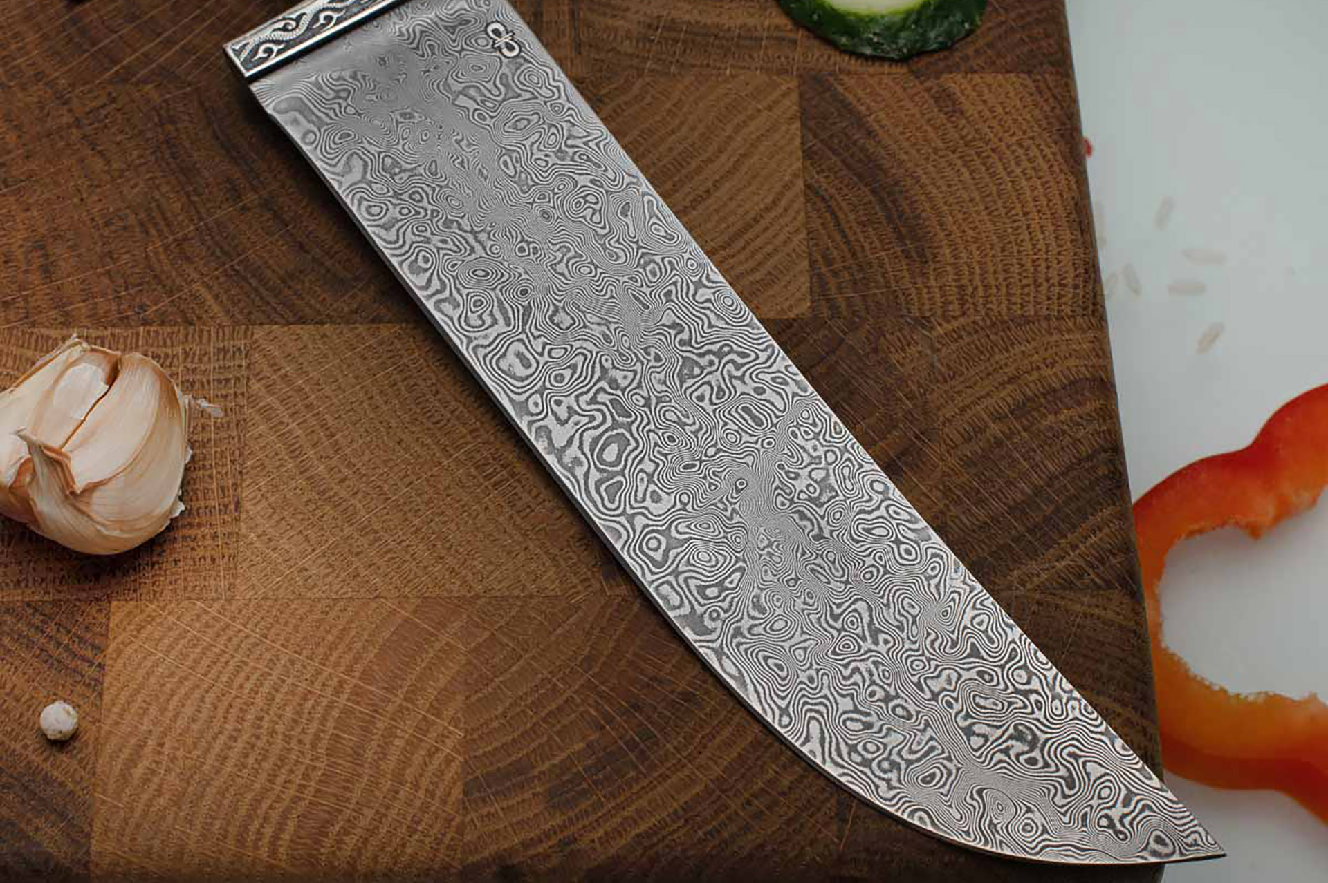 Нож Пчак подарочный (Дамаск ZDI-1016, Стабилизированная карельская береза)