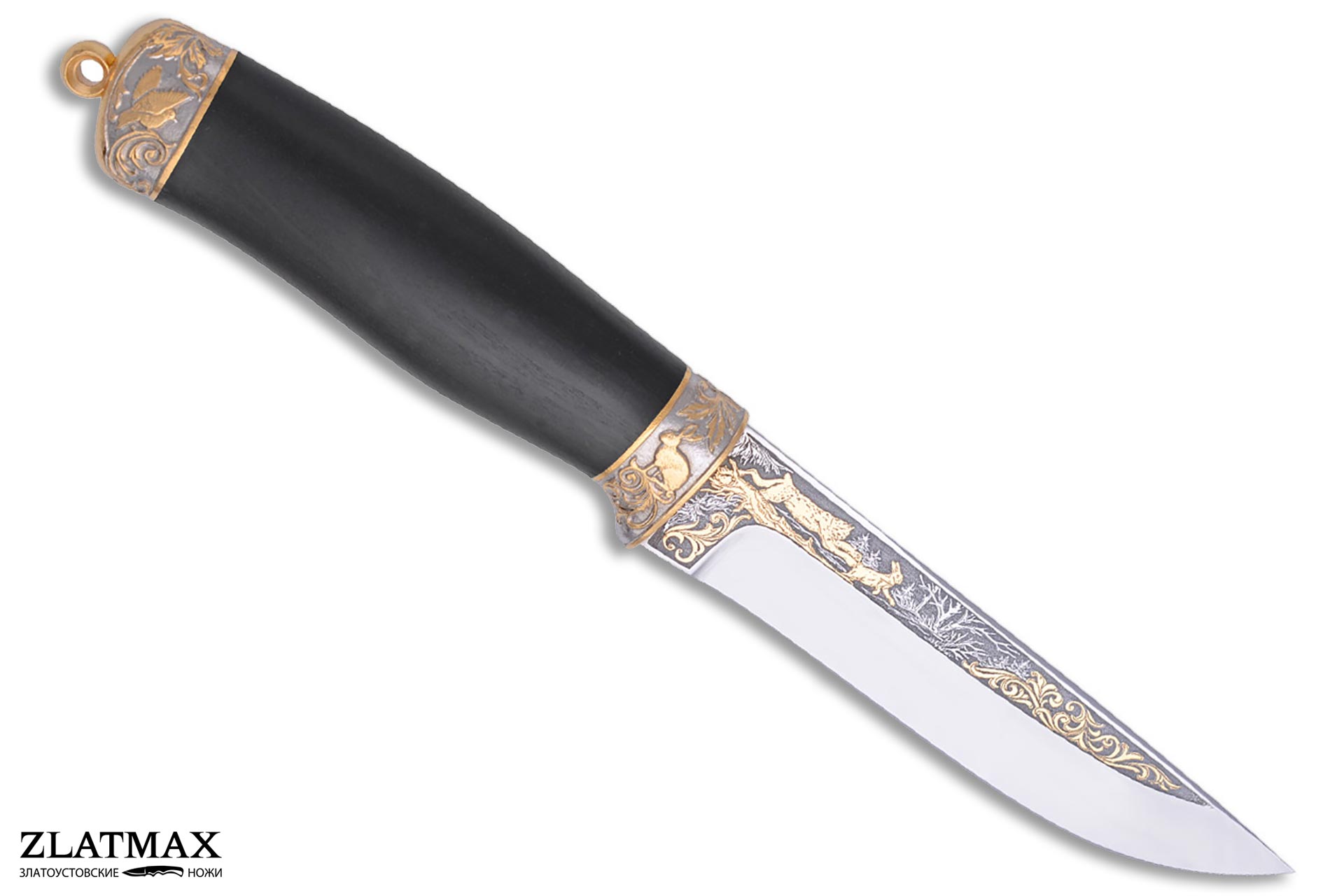 Нож Лиса (40Х10С2М, Граб, Золочение клинка гарды и тыльника)