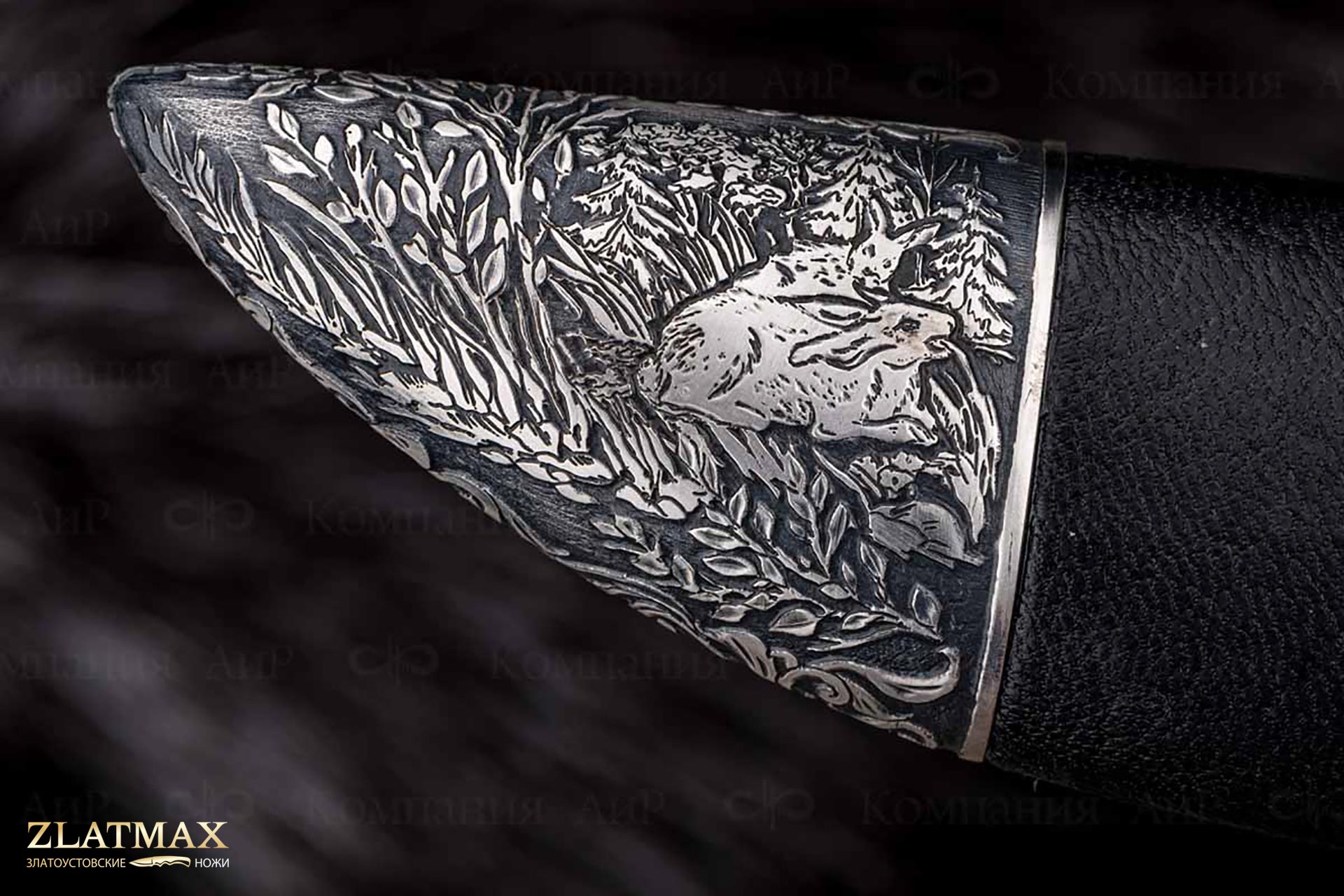 Нож Лиса украшенный (Дамаск ZDI-1016, Граб)