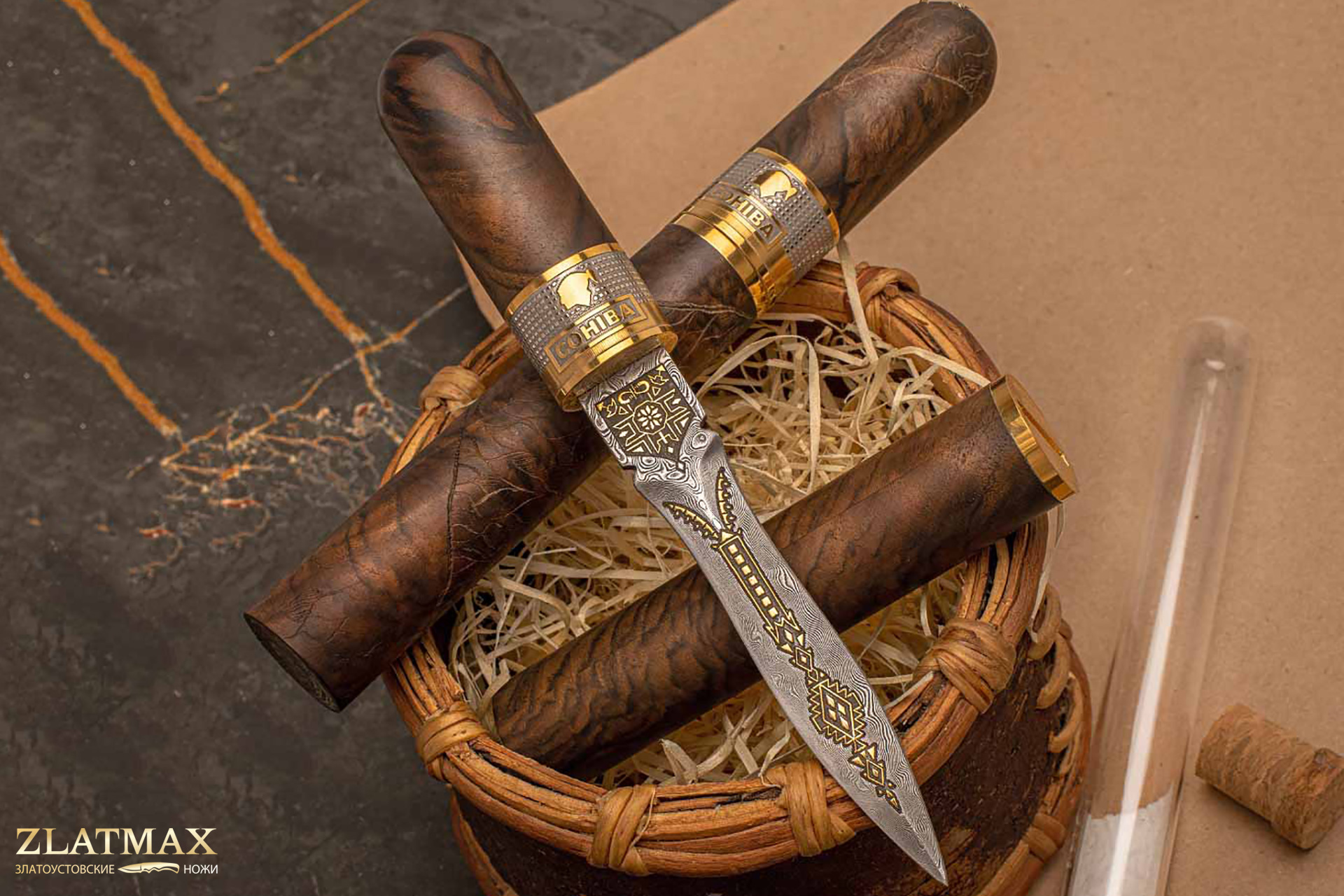 Нож «Сигара COHIBA» (Дамаск ZDI-1016, Орех)