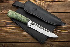 Нож Лиса (К340, Стабилизированная карельская береза зеленая, Алюминий)