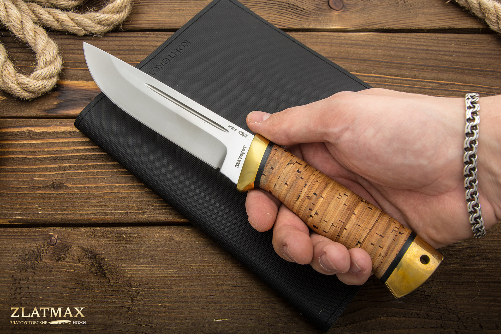 Нож Бекас (95Х18, Наборная береста, Латунь)