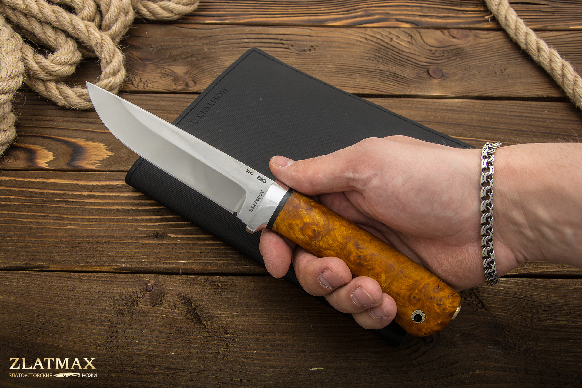 Нож Лиса (ЭП-766, Стабилизированная карельская береза, Алюминий)