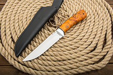 Нож Лиса (95Х18, Стабилизированный кап клёна Оранжевый, Алюминий)