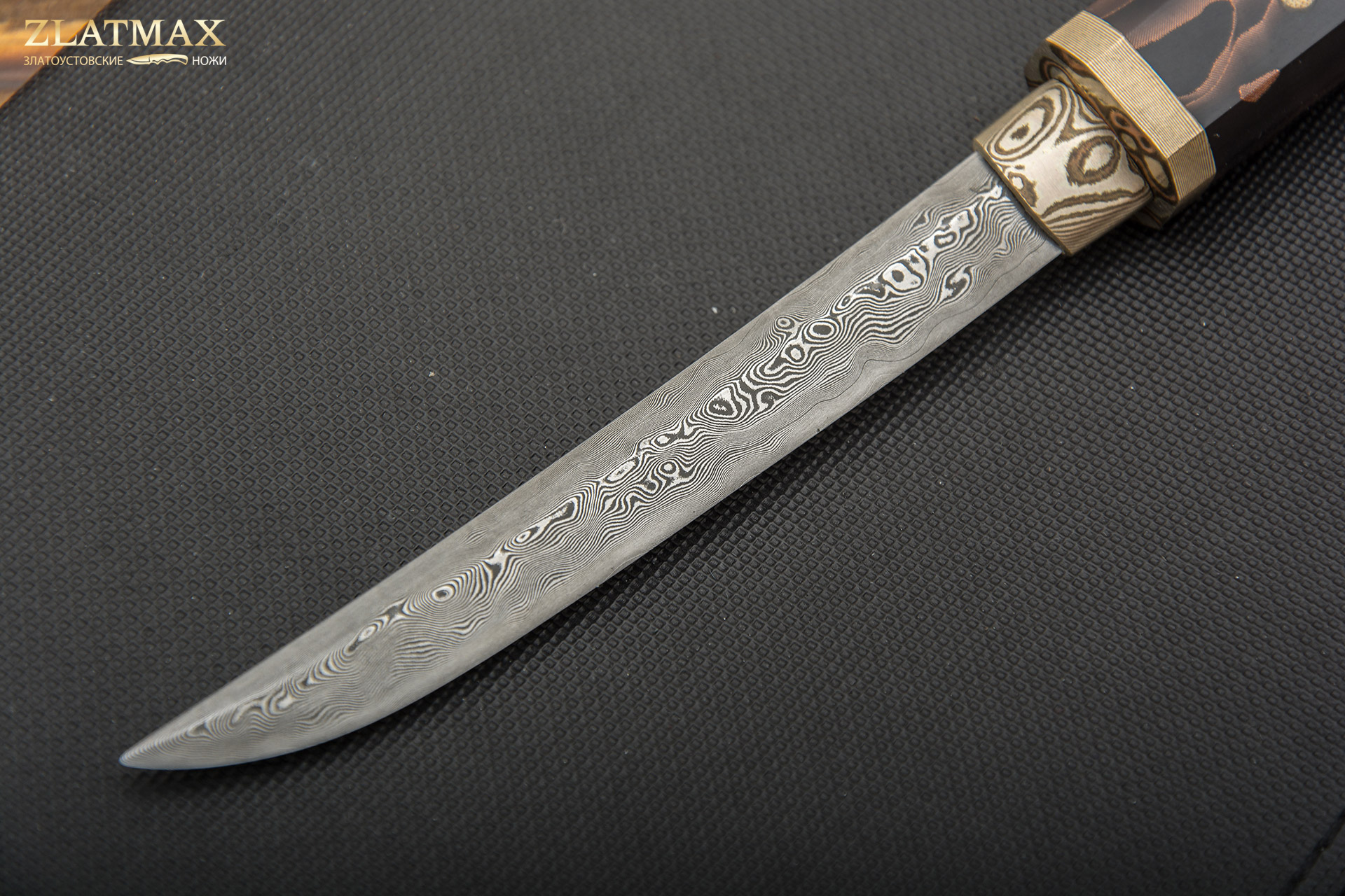 Нож Айкути (Дамаск ZDI-1016, Композит с медной микросеткой, Мокумэ-ганэ)