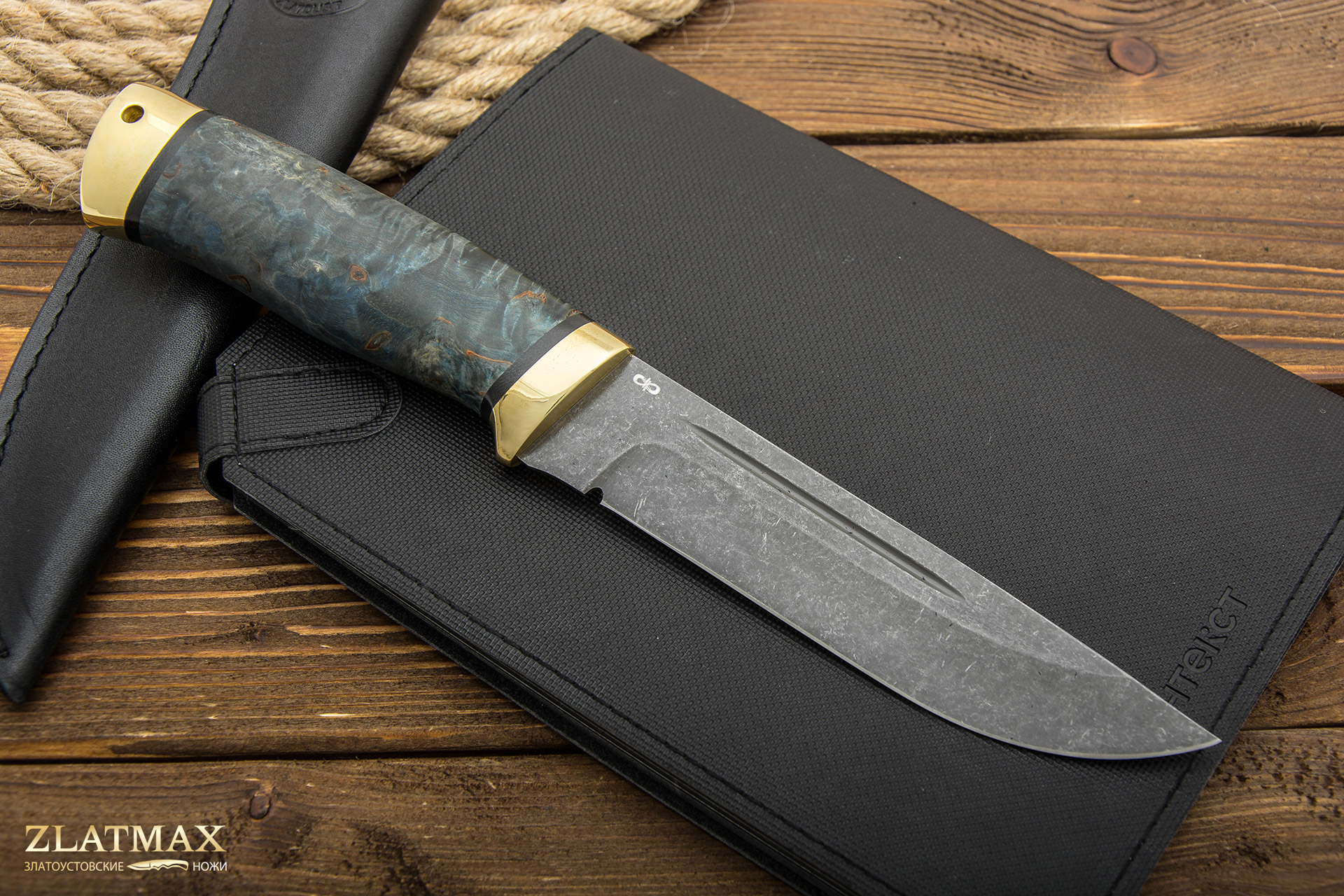 Нож Бекас (ELMAX, Стабилизированная карельская береза, Латунь, Обработка клинка Stonewash)