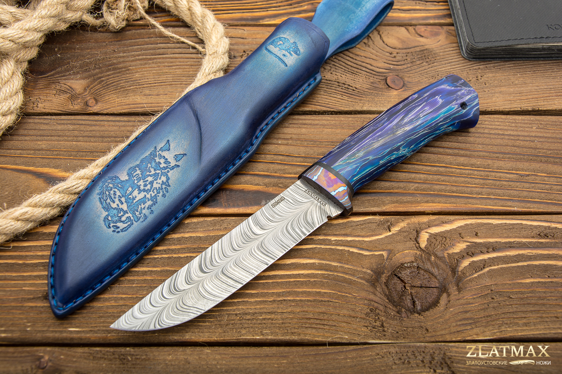 Нож Бекас (Дамаск ZDI-1016, Композит кукуруза синяя, ZlaTi) в Иркутске фото-01