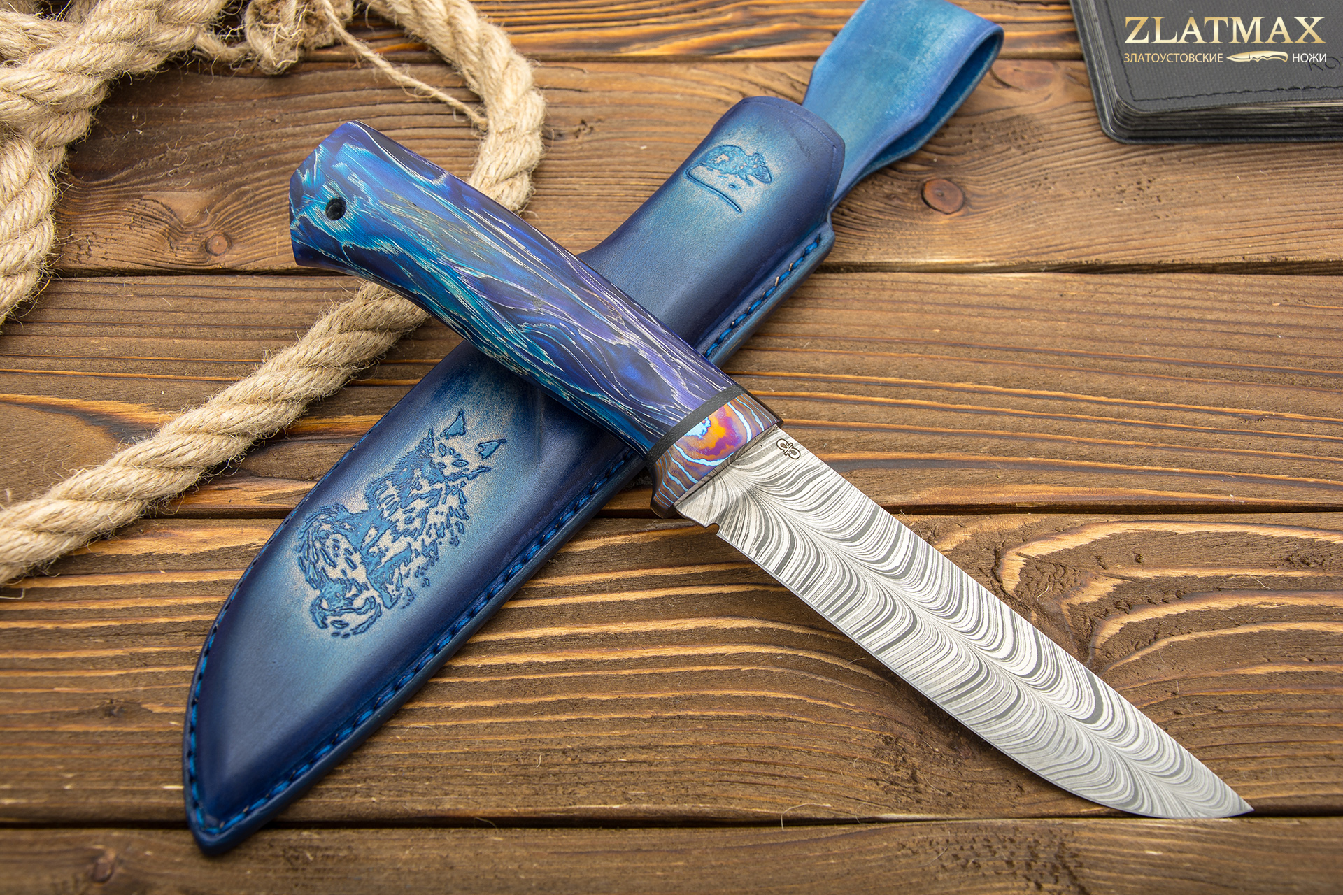 Нож Бекас (Дамаск ZDI-1016, Композит кукуруза синяя, ZlaTi)