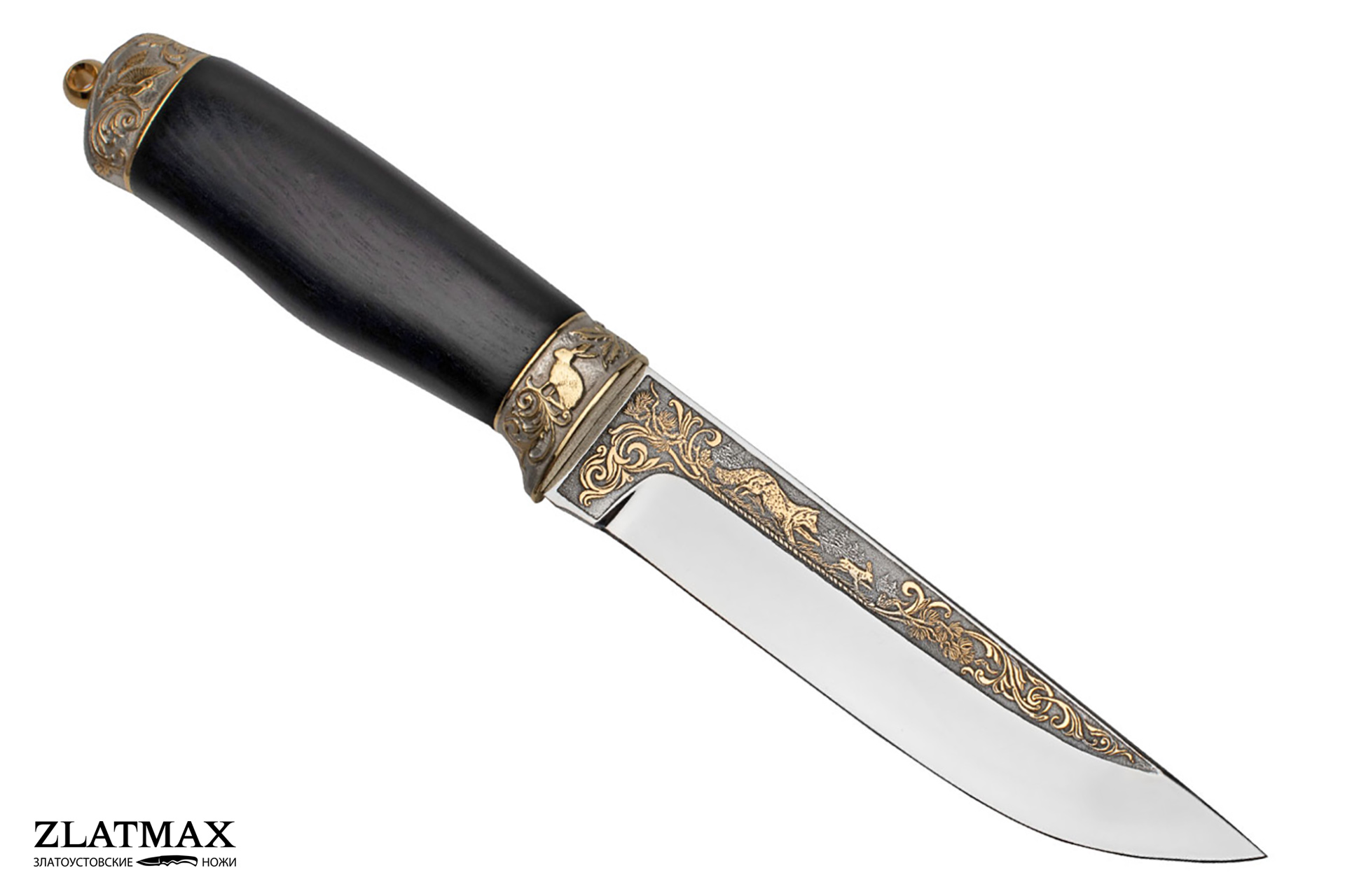 Нож подарочный Лиса (40Х10С2М, Граб, Латунь, Золочение клинка гарды и тыльника)