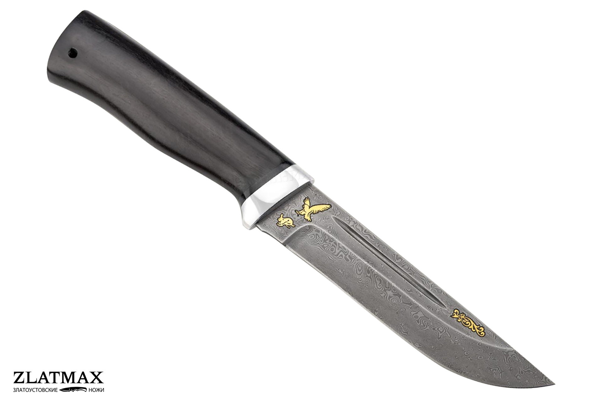 Нож Бекас (Дамаск ZDI-1016, Граб, Алюминий, Золочение клинка) фото-01