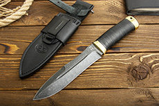 Нож Скорпион с гравировкой (100Х13М, Наборная кожа, Латунь, Обработка клинка Stonewash)