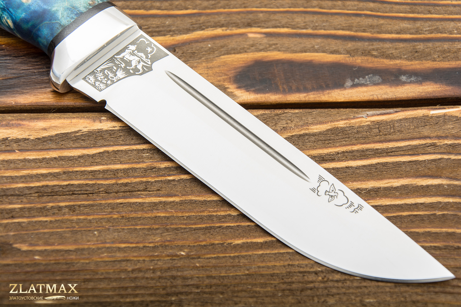 Нож Бекас (М390, Стабилизированный кап клёна Синий, Алюминий)