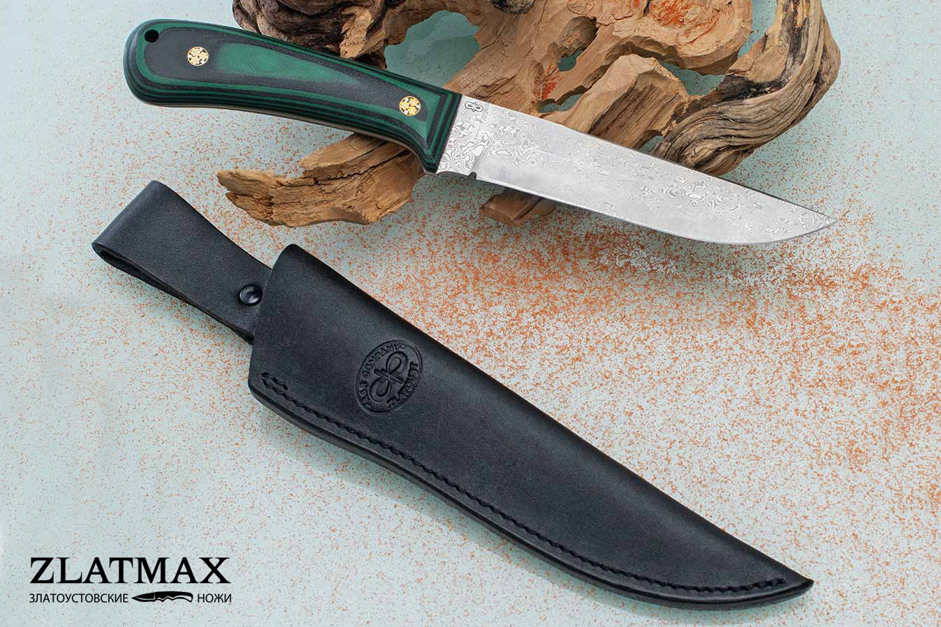 Нож Лиса ЦМ (Дамаск ZDI-1016, Накладки G10 зелёный)