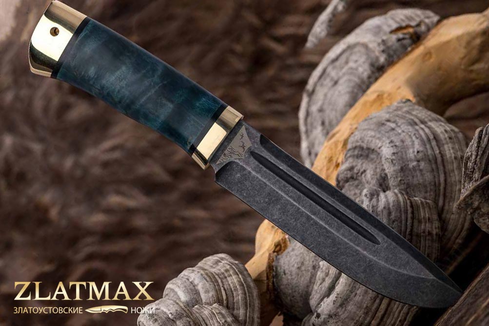 Нож Селигер (95Х18, Стабилизированная карельская береза, Латунь, Обработка клинка Stonewash)