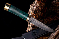 Нож Пескарь (110Х18М-ШД, Стабилизированная карельская береза лазурная, Латунь, Обработка клинка Stonewash)