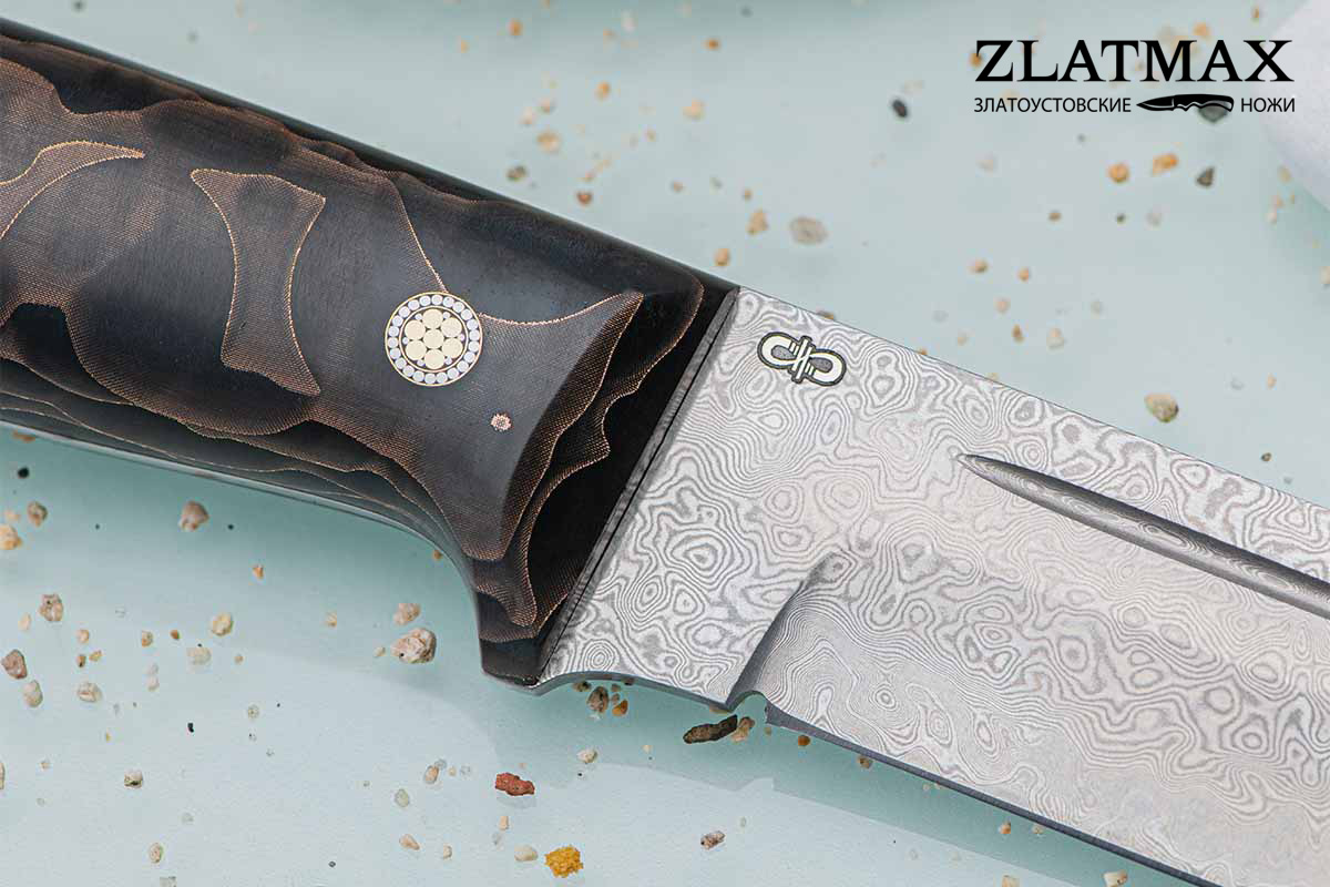 Нож Бекас ЦМ (Дамаск ZDI-1016, Композит с бронзовой микросеткой луна)