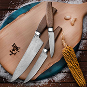 Кухонные ножи купить в Хабаровске: Набор кухонных ножей из дамаска Поварской-3 (Дамаск ZDI-1016, Орех, Алюминий)