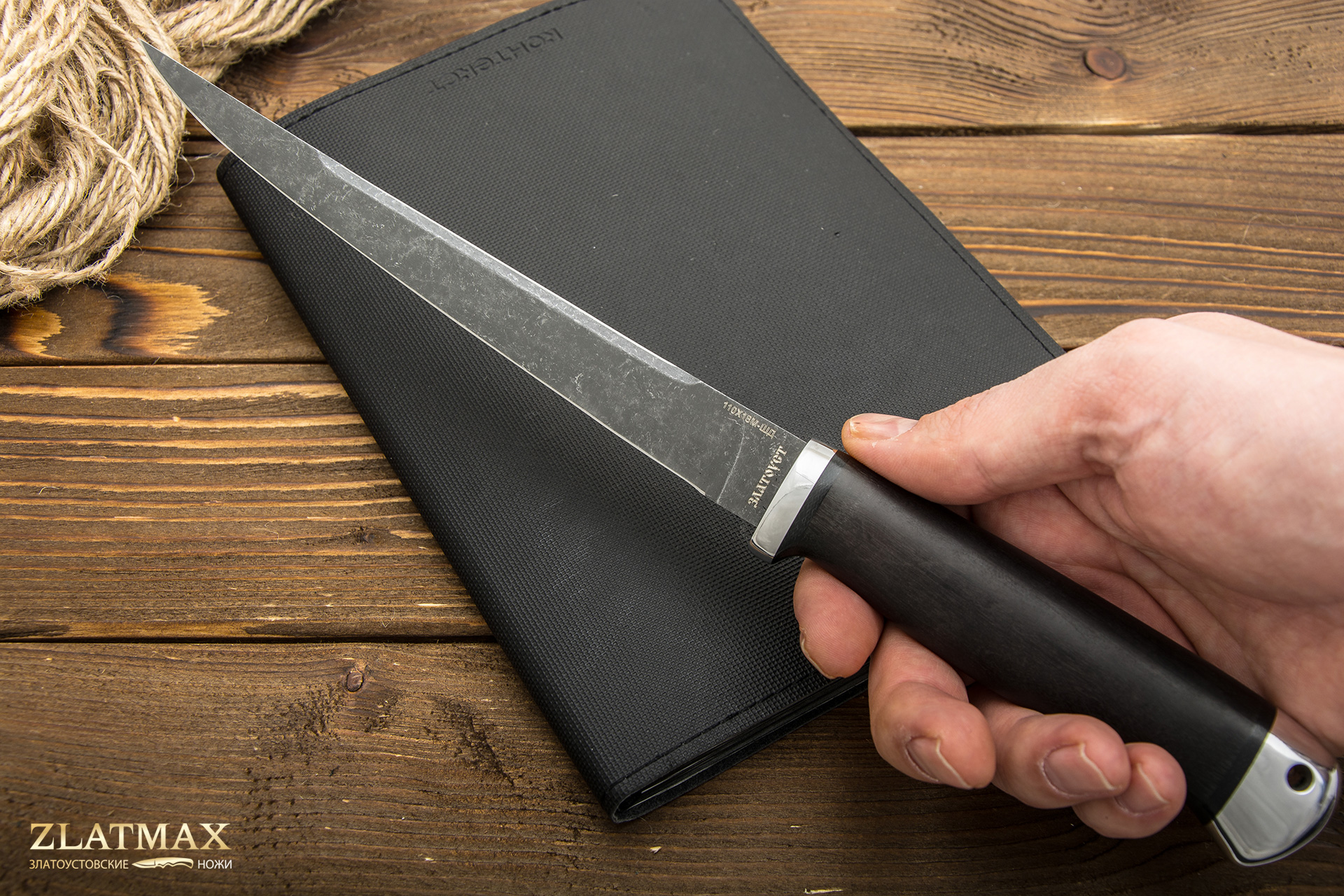 Нож Белуга (D2, Граб, Алюминий, Обработка клинка Stonewash)