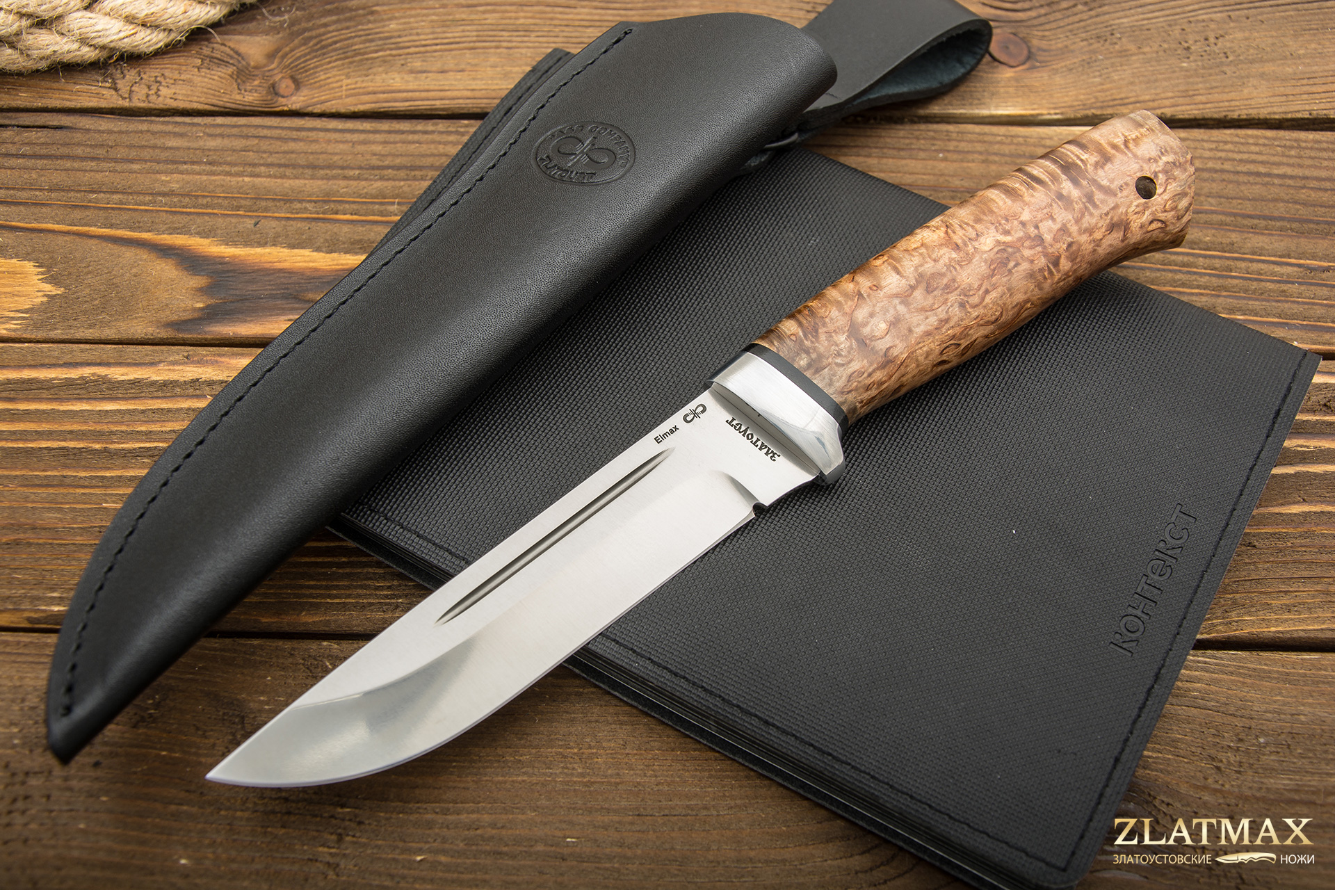 Нож Бекас (ELMAX, Стабилизированная карельская береза коричневая, Алюминий)