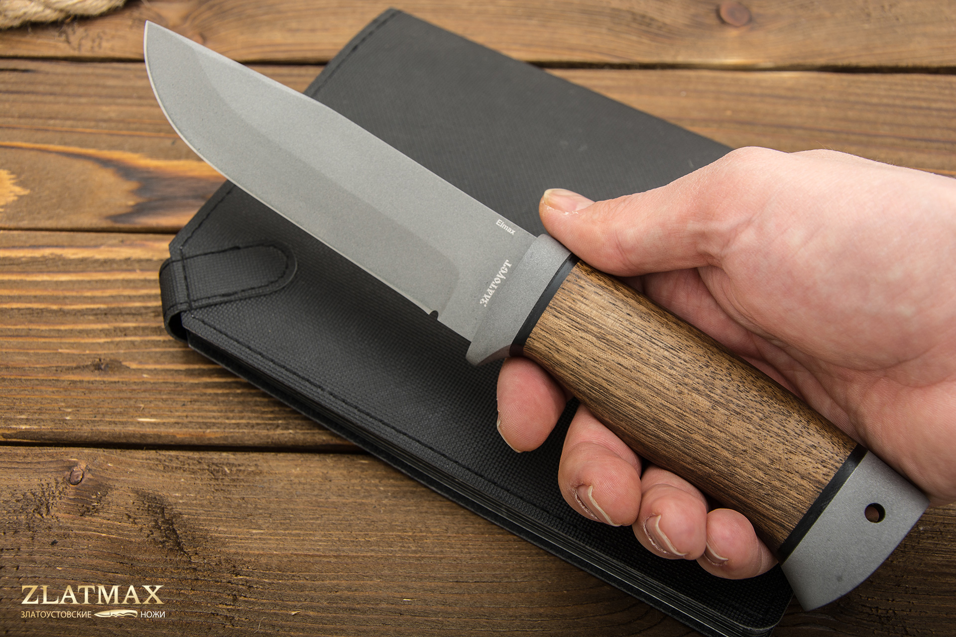 Нож Турист (ELMAX, Орех, Нержавеющая сталь, Пескоструйная обработка Sandwave)