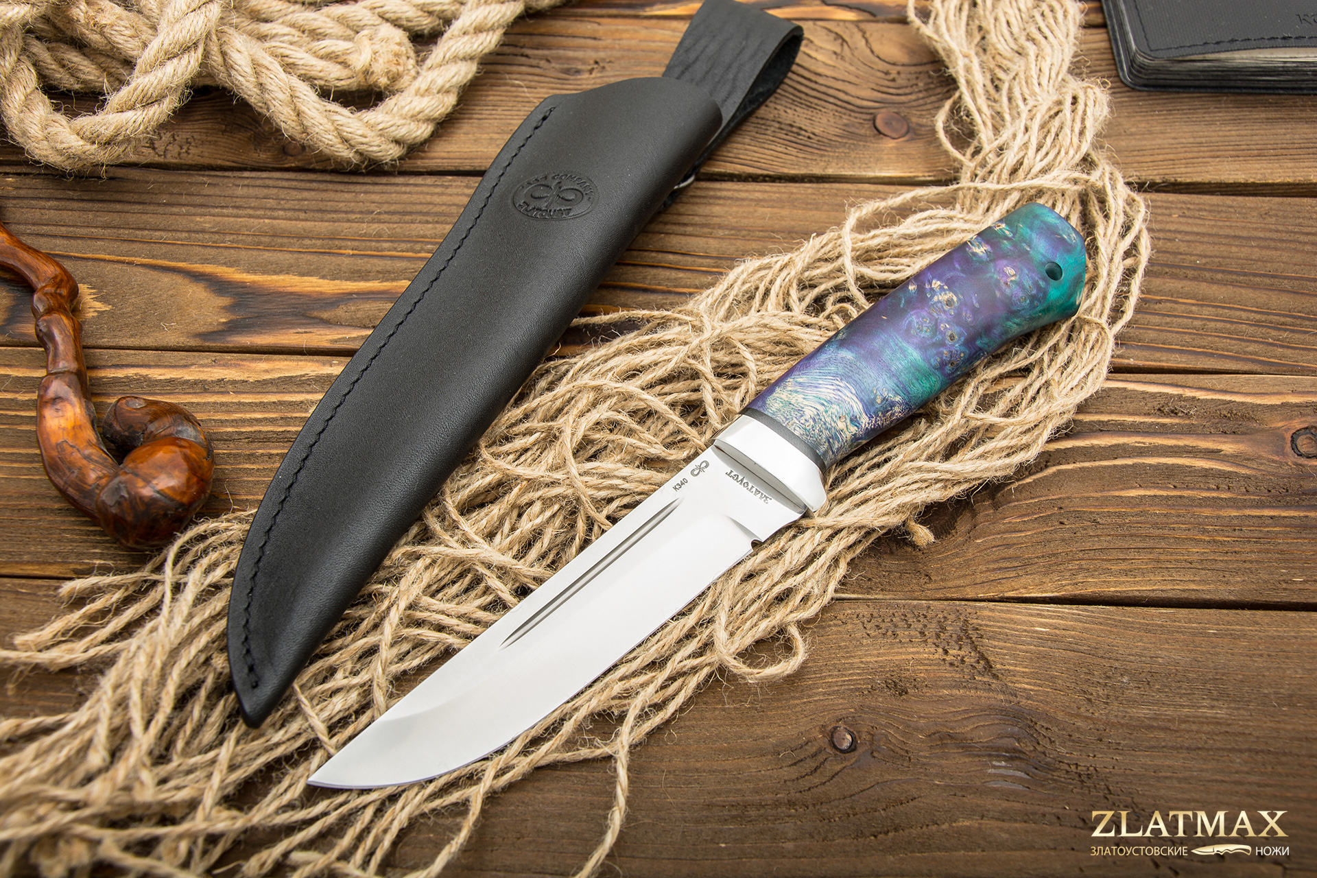 Нож Бекас (ЭП-766, Стабилизированная карельская береза синяя, Алюминий)