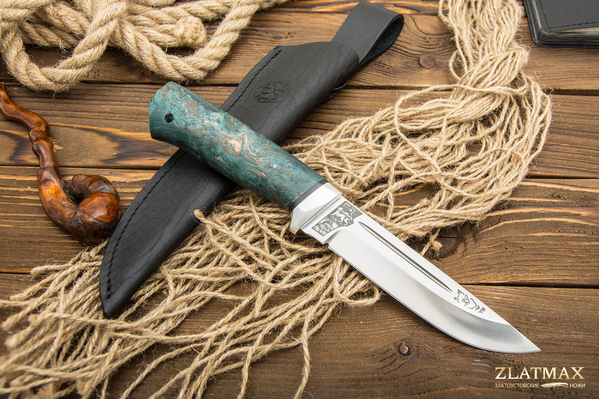 Нож Бекас (100Х13М, Стабилизированная карельская береза зеленая, Алюминий)