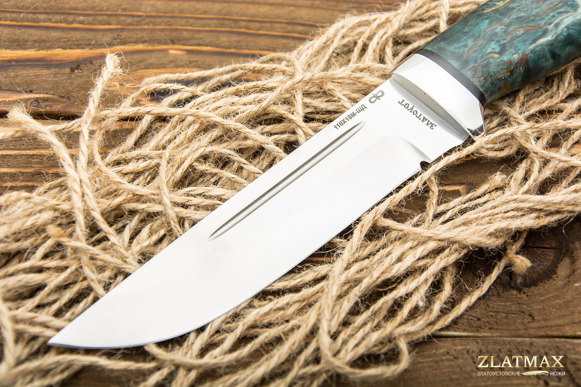 Нож Бекас (100Х13М, Стабилизированная карельская береза зеленая, Алюминий)