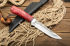 Нож Лиса (110Х18М-ШД, Стабилизированная карельская береза красная, Алюминий)