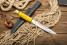 Нож Финка-3 (110Х18М-ШД, Стабилизированный кап клёна жёлтый, Латунь)