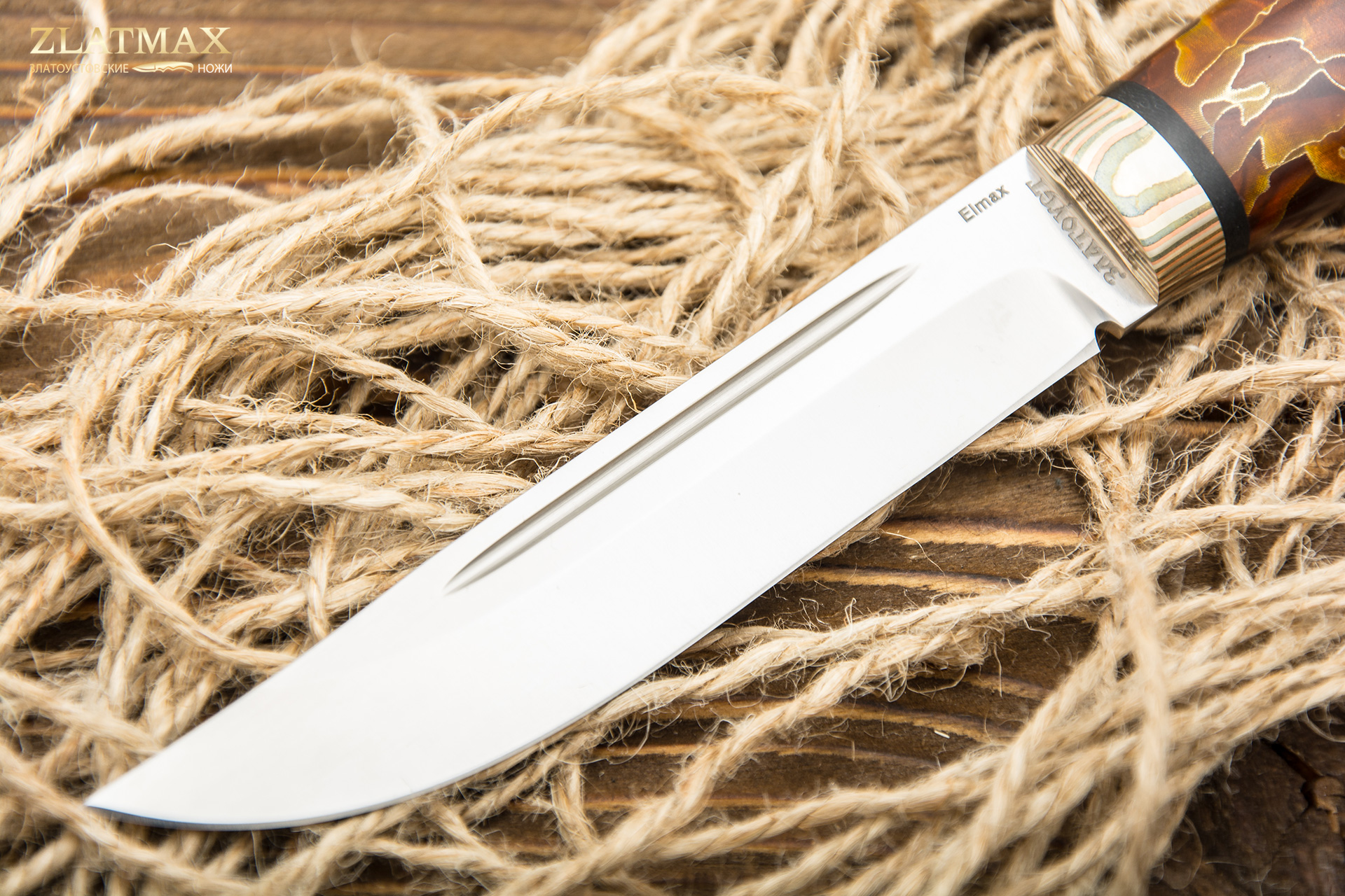 Нож Финка Lappi (ELMAX, Композит с латунной и бронзовой микросеткой волны, Мокумэ-ганэ)