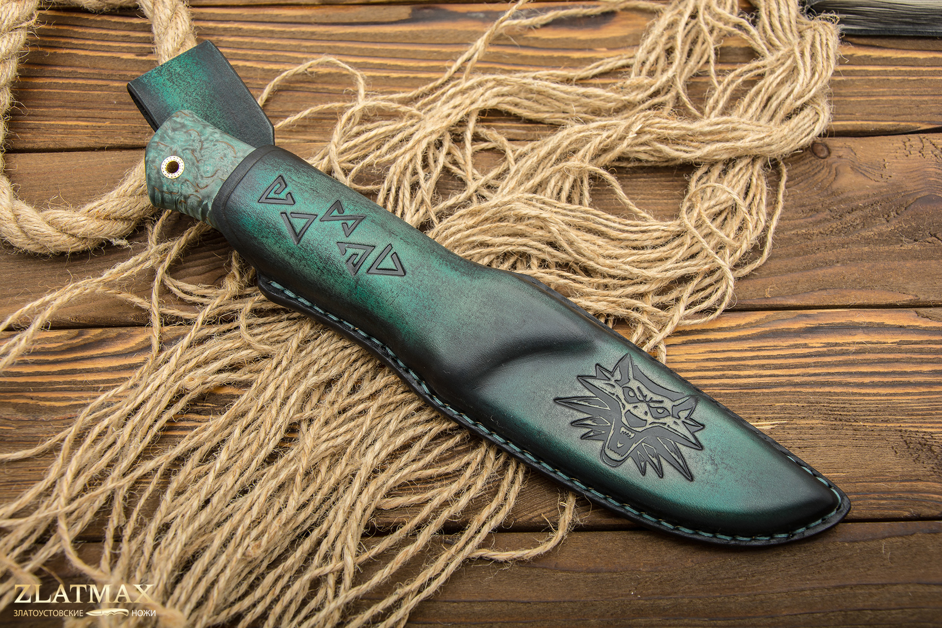 Нож Следопыт с формованными ножнами (ELMAX, Стабилизированная древесина, Мокумэ-ганэ)