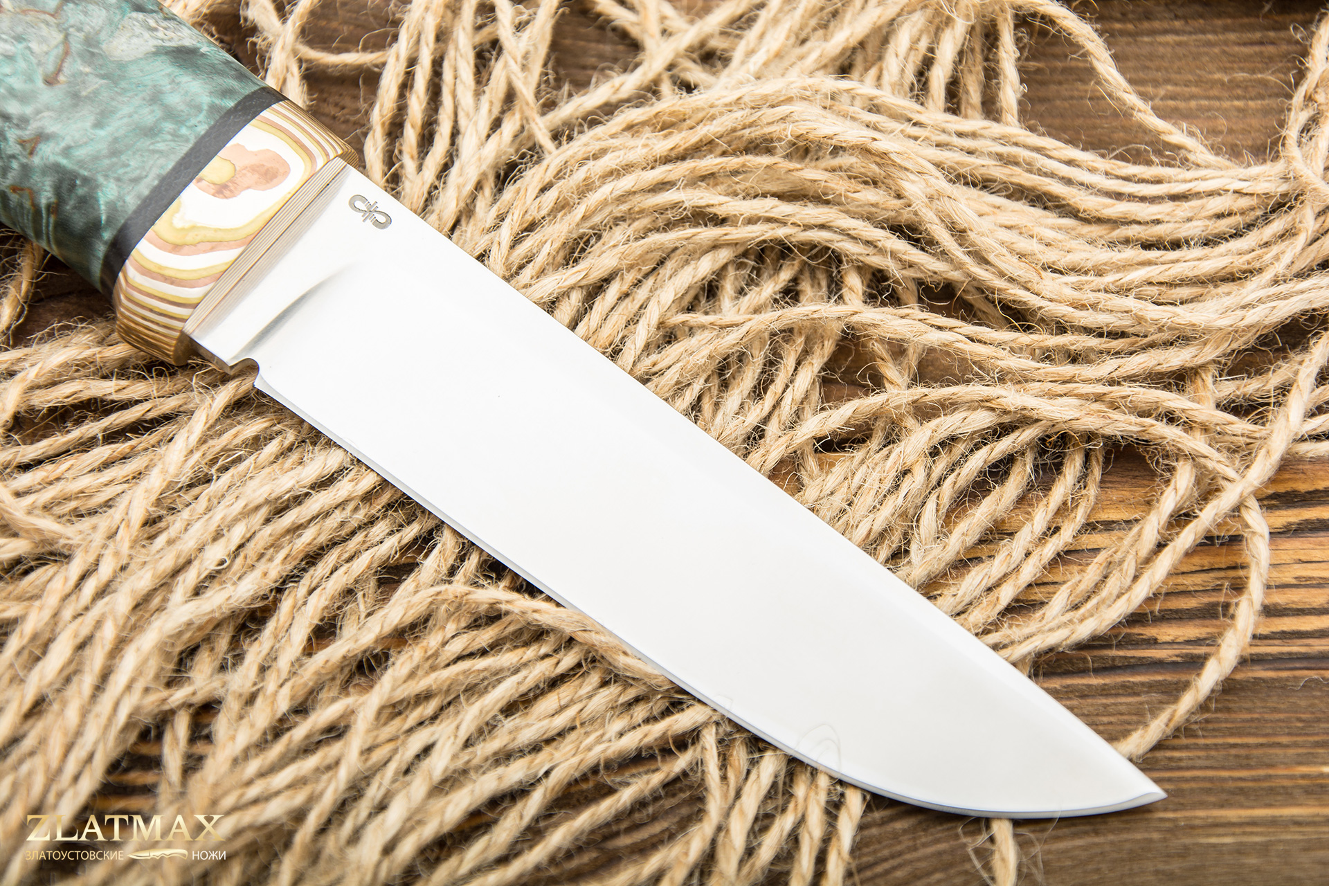 Нож Следопыт с формованными ножнами (ELMAX, Стабилизированная древесина, Мокумэ-ганэ)