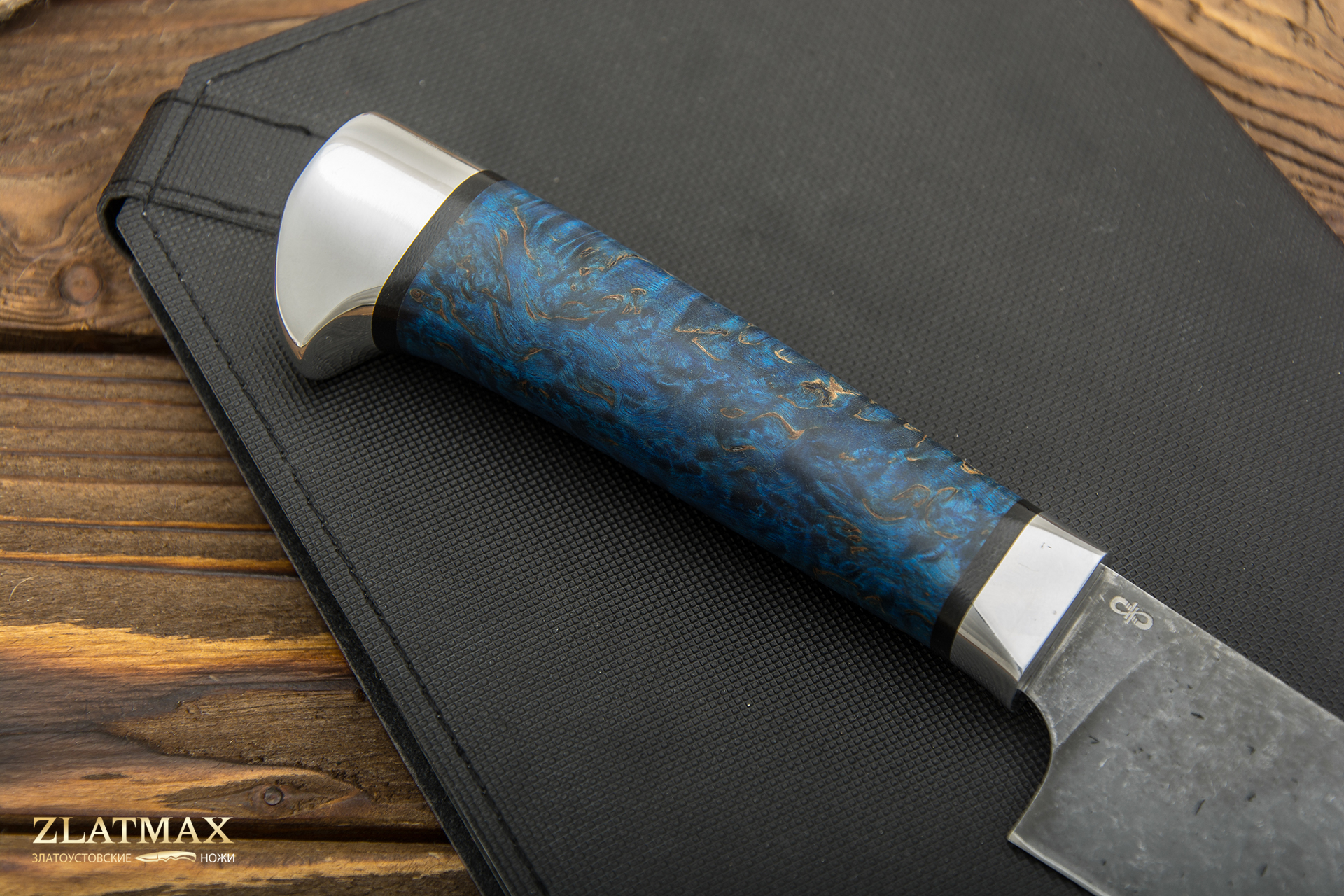 Нож Пчак (М390, Стабилизированная древесина, Алюминий, Обработка клинка Stonewash)