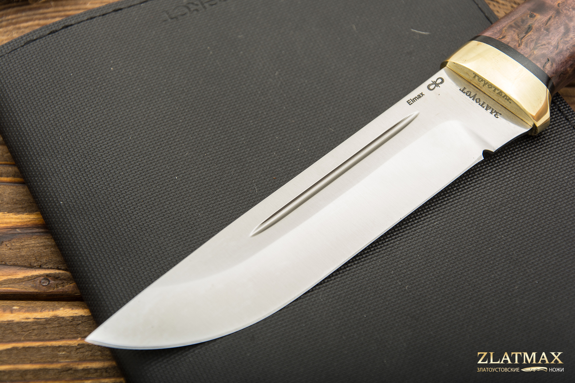 Нож Бекас (ELMAX, Стабилизированная карельская береза, Латунь)