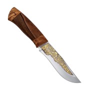 Разделочные ножи | страница-5: Нож Клычок-3 (95Х18, Ореховый кап, Берёзовый кап, Золочение рисунка на клинке)