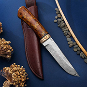 Ножи из дамаска купить в Туле: Нож Лиса (Дамаск ZDI-1016, Композит с бронзовой микросеткой луна, Мокумэ-ганэ)