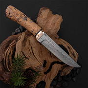 Ножи из дамаска ZDI-1016 купить в Екатеринбурге: Нож Лиса (Дамаск ZDI-1016, Стабилизированный кап клёна, Мокумэ-ганэ)