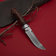 Ножи по маркам стали купить в Владивостоке: Нож Росомаха (Дамаск ZDI-1016, Стабилизированный кап клёна Коричневый, Алюминий)