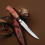 Финский нож купить в Челябинске: Нож Финка Нью (N690, Наборная: стабилизированный граб, стабилизированный кап клена, фибра , Алюминий)