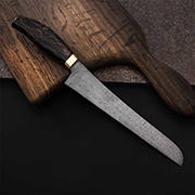 Ножи из дамаска ZDI-1016 купить в Екатеринбурге: Нож кухонный Для нарезки ветчины (Дамаск ZDI-1016, Композит с медной микросеткой волны, Латунь)