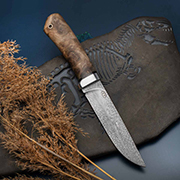 Ножи из дамаска ZDI-1016 купить в Екатеринбурге: Нож Лиса (Дамаск ZDI-1016, Стабилизированный ореховый кап, Алюминий)