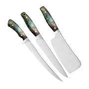 Кухонные ножи купить в Хабаровске: Набор кухонных ножей Таймень (95Х18, Стабилизированный березовый кап, Алюминий)