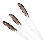 Ножи по маркам стали купить в Владивостоке: Набор Поварской - 3 ЦМ (95Х18, Стабилизированная карельская береза, Алюминий)