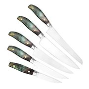 Кухонные ножи купить в Хабаровске: Набор кухонных ножей Поварской-5 ЦМ (95Х18, Стабилизированный березовый кап, Алюминий)
